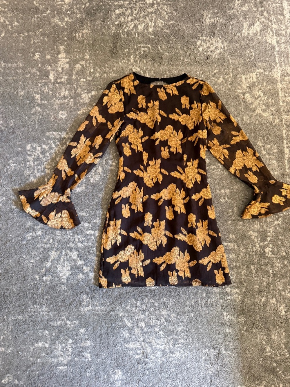 12th Tribe Marissa Gold and Black Floral Mini Dress